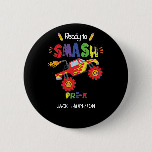 Badge Rond 5 Cm Camion Monster prêt à mâcher Pré-K Premier jour