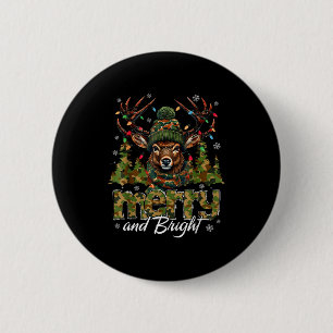 Badge Rond 5 Cm Camo Noël Cerf Chasse Chasseur Joyeux Et Lumineux