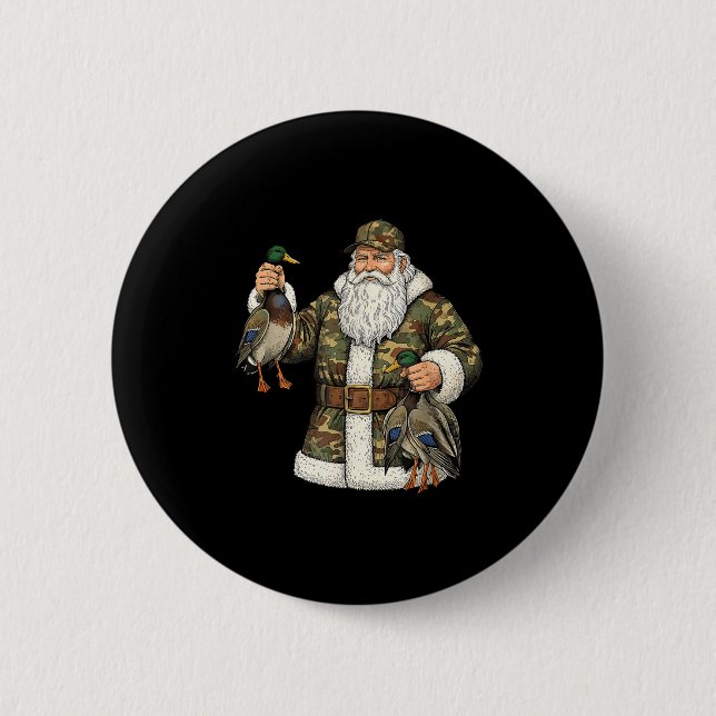 Badge Rond 5 Cm Camo Santa Mallard Duck Hunting Christmas Hunter G (Devant)