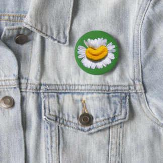 Badge Rond 5 Cm Camomille Radieuse Fleur Souriant Heureux