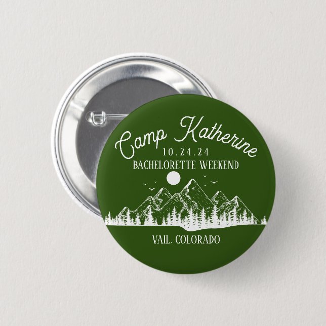 Badge Rond 5 Cm Camp Bachelorette Mountain Glamping Week-end (Devant & derrière)