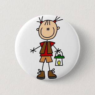 Badge Rond 5 Cm Camping de fille avec le bouton de lanterne