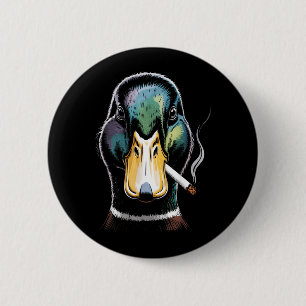 Badge Rond 5 Cm Canard colvert fumant une cigarette Mème Canard co