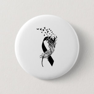 Badge Rond 5 Cm Cancer Black Ribbon Feather Birds