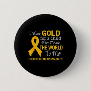Badge Rond 5 Cm Cancer de l'Enfance avec Ruban d'Or signifie Monde