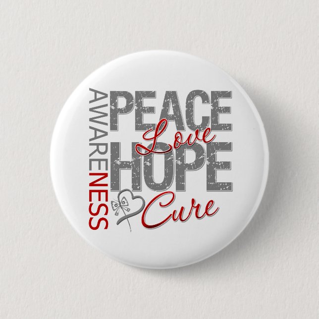 Badge Rond 5 Cm Cancer du cerveau Paix Amour Cure (Devant)