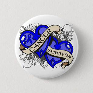 Badge Rond 5 Cm Cancer du côlon Survivant double coeur