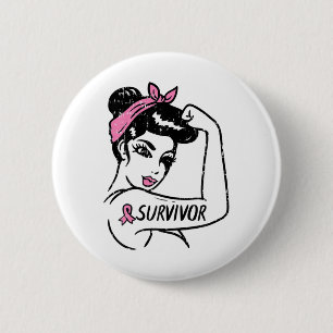 Badge Rond 5 Cm Cancer Survivante Rosie Riveter Sensibilisation ro