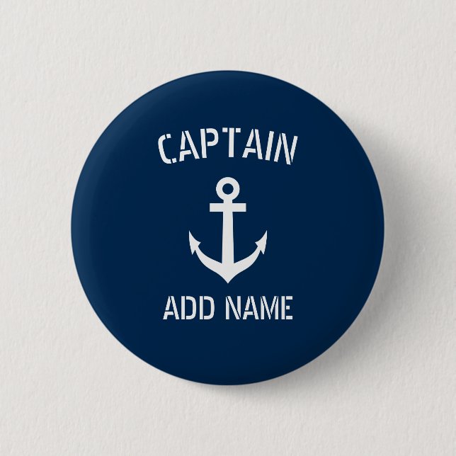 Badge Rond 5 Cm Capitaine de bateau marin bleu marine (Devant)