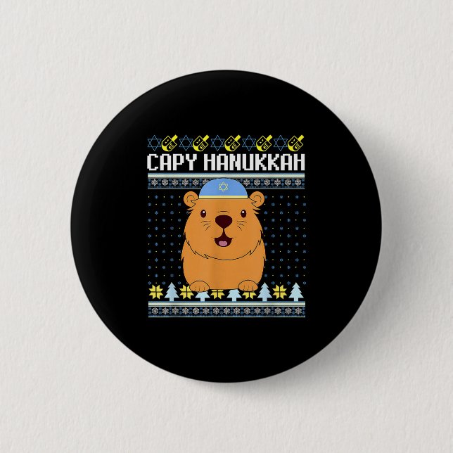 Badge Rond 5 Cm Capybara Hanukkah Capy Hanukkah Chanukah Jewish Ki (Devant)