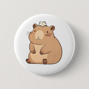 Badge Rond 5 Cm Capybara mignon avec conception Kawaii de fleur de