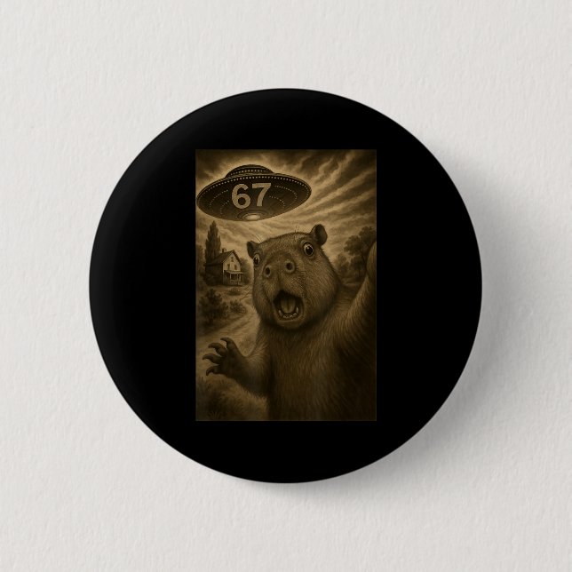 Badge Rond 5 Cm Capybara Selfie 67 Meme Six Seven Funny Ufo  (Devant)