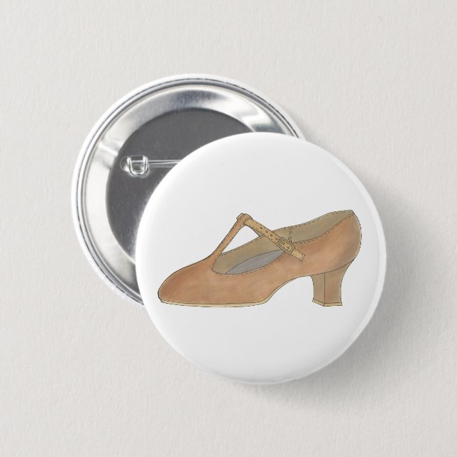 Badge Rond 5 Cm Caractère Tan T-Strap Danse Chaussure Anniversaire (Devant & derrière)
