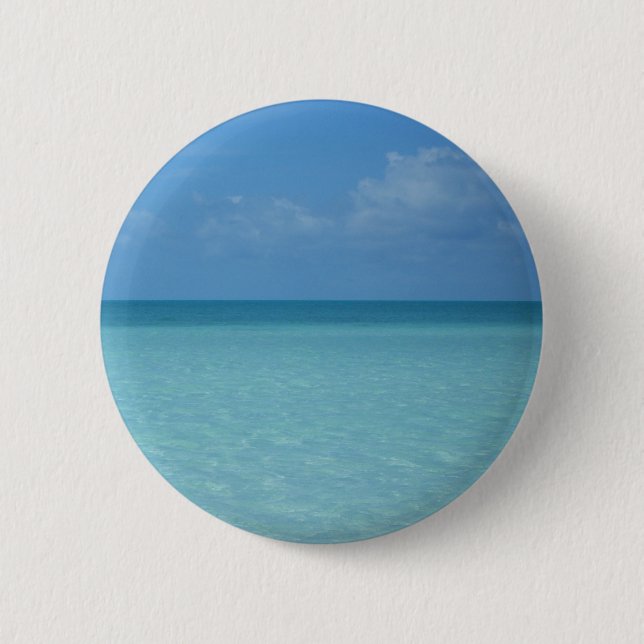 Badge Rond 5 Cm Caraïbes Horizon Tropical Turquoise Bleu (Devant)