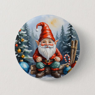 Badge Rond 5 Cm Caricature amusante Joyeux Noël Gnome