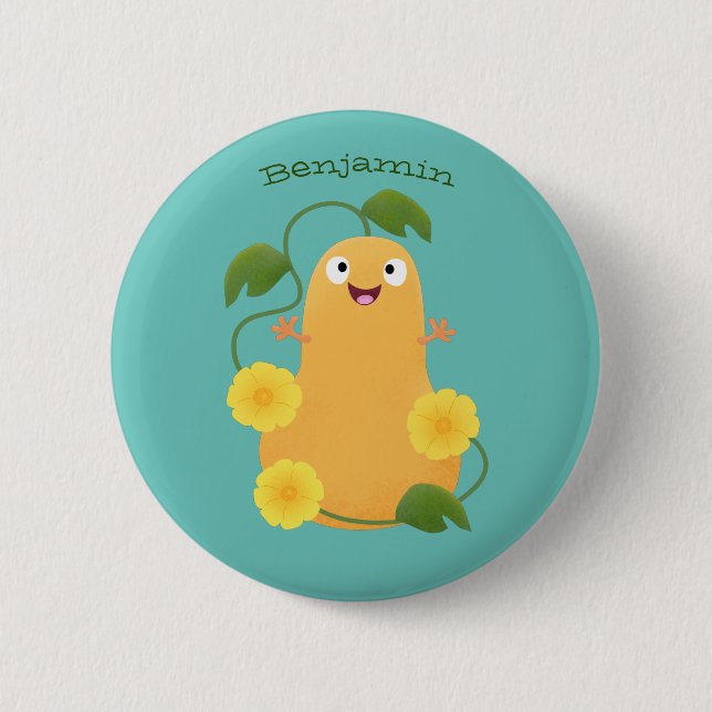 Badge Rond 5 Cm Caricature citrouille gourde en beuret joyeux (Devant)