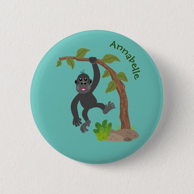 Badge Rond 5 Cm Caricature de bébé gorille joyeux (Devant)