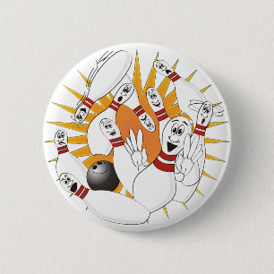 Badge Rond 5 Cm Caricature de Bowling Pins Strike