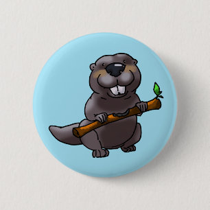 Badge Rond 5 Cm caricature de castor mignon