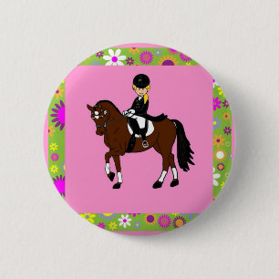 Badge Rond 5 Cm Caricature de cavalier de sexe féminin