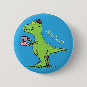 Badge Rond 5 Cm Caricature de dinosaure vert t rex