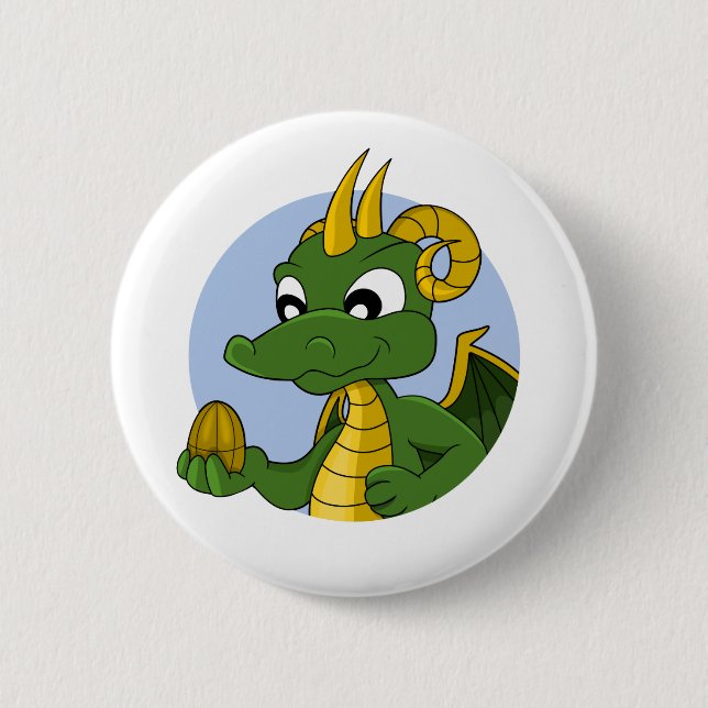 Badge Rond 5 Cm Caricature de dragon vert (Devant)