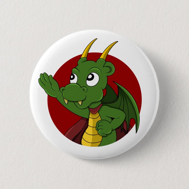 Badge Rond 5 Cm Caricature de dragon vert (Devant)