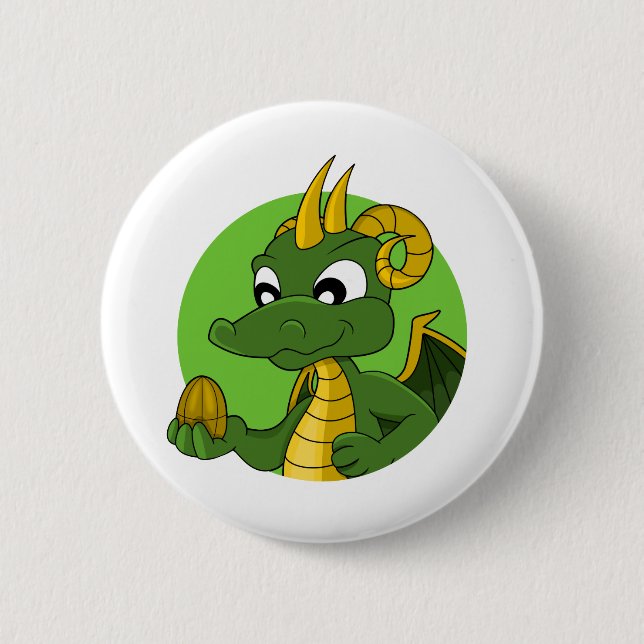 Badge Rond 5 Cm Caricature de dragon vert (Devant)