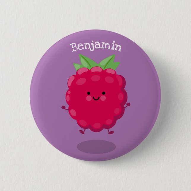 Badge Rond 5 Cm Caricature de framboise très heureuse (Devant)