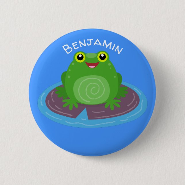 Badge Rond 5 Cm Caricature de grenouille verte mignonne (Devant)