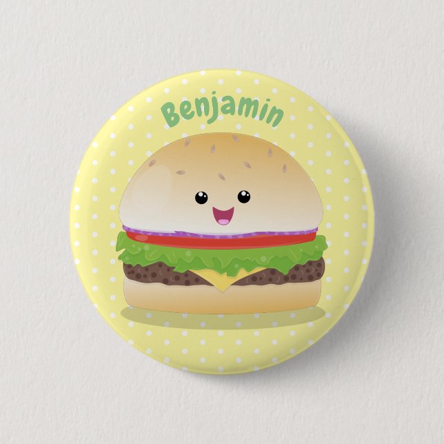 Badge Rond 5 Cm Caricature de hamburger kawaii joyeux (Devant)