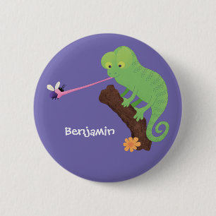 Badge Rond 5 Cm Caricature de lézard de caméléon vert joyeux