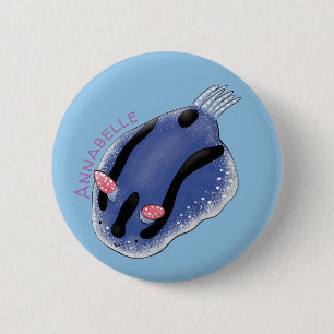 Badge Rond 5 Cm Caricature de nudibranche bleu mignon