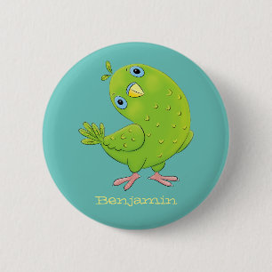 Badge Rond 5 Cm Caricature de perruche verte curieuse
