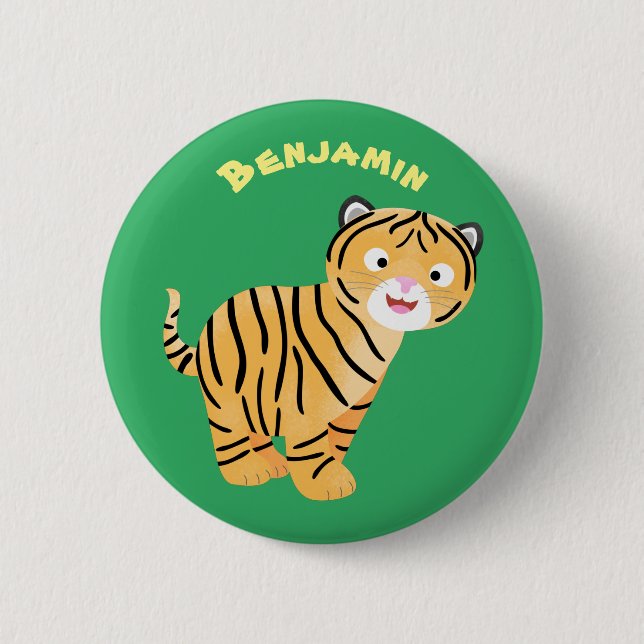 Badge Rond 5 Cm Caricature de petit tigre joyeux (Devant)