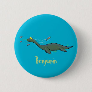 Badge Rond 5 Cm Caricature de plesiosaure, monstre marin mignon et