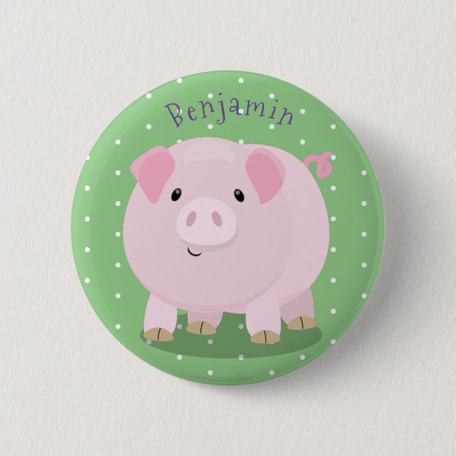 Badge Rond 5 Cm Caricature de porc mignon rose pot vendue (Devant)