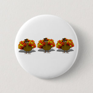 Badge Rond 5 Cm Caricature de Thanksgiving Turquie pèlerin