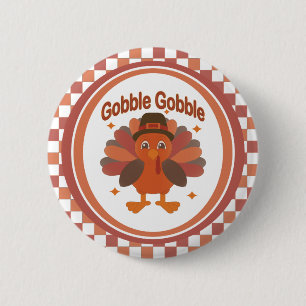 Badge Rond 5 Cm Caricature de Turquie Thanksgiving - "Gobble Gobbl