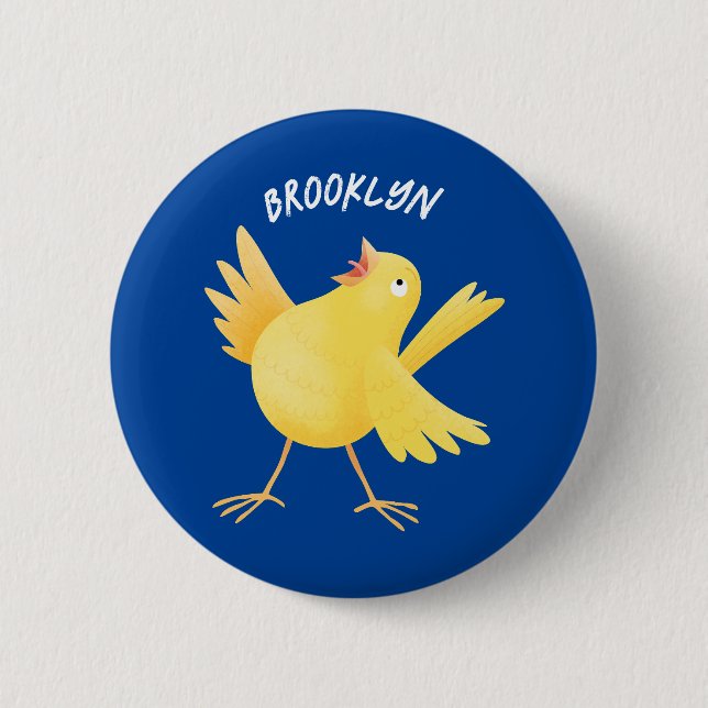 Badge Rond 5 Cm Caricature d'oiseau canari jaune chantant mignon (Devant)