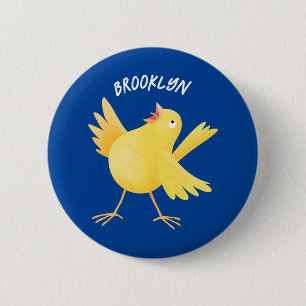 Badge Rond 5 Cm Caricature d'oiseau canari jaune chantant mignon