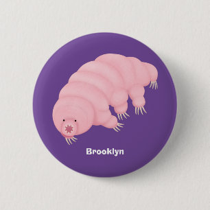 Badge Rond 5 Cm Caricature d'ours d'eau tardigrade rose mignon
