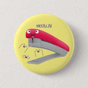 Badge Rond 5 Cm Caricature en agrafeuse rouge pâle
