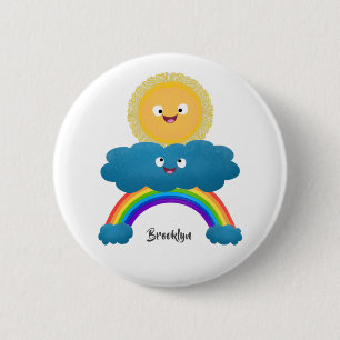 Badge Rond 5 Cm Caricature en arc-en-ciel du joyeux nuage de solei