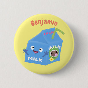 Badge Rond 5 Cm Caricature en carton de lait joyeux