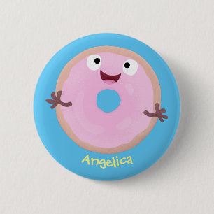 Badge Rond 5 Cm Caricature joli beignet rose vitré