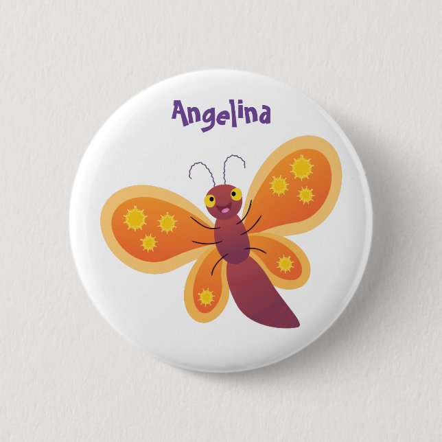 Badge Rond 5 Cm Caricature joli papillon orange (Devant)