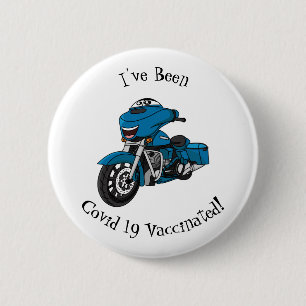 Badge Rond 5 Cm Caricature joyeux bleu moto