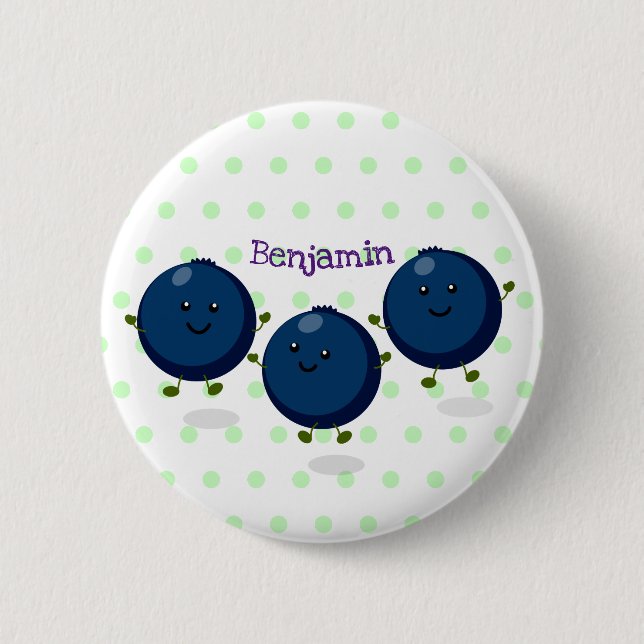 Badge Rond 5 Cm Caricature mignonne de bleuets violets (Devant)