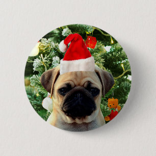 Badge Rond 5 Cm Carlin Chien Chien Chien de Noël Arbre de Noël Orn